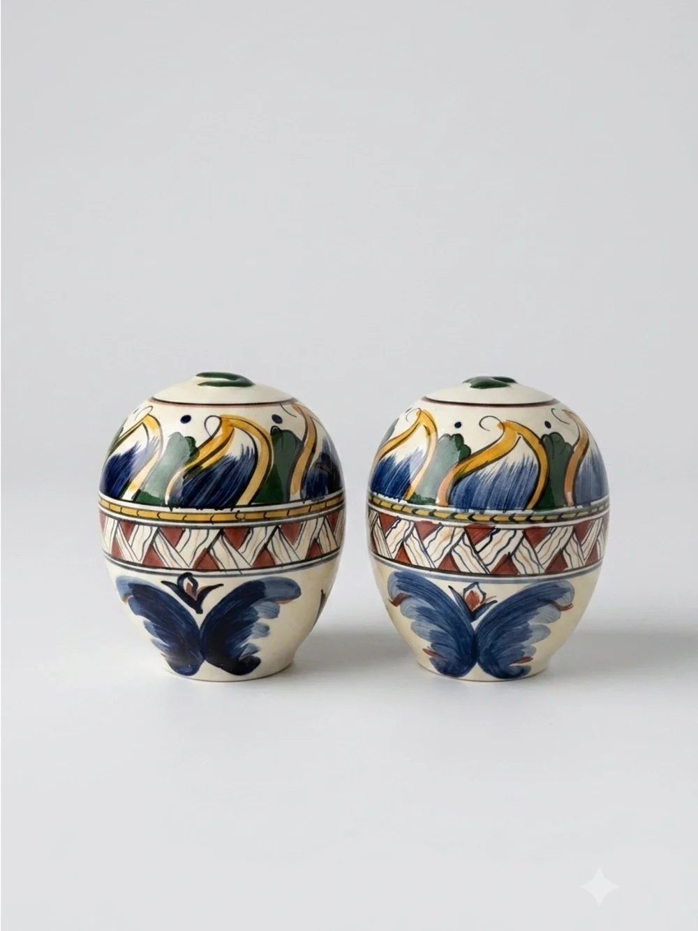 Vintage Hand Painted Ceramic Salt and Pepper Shakers Egg Shaped Floral Pattern